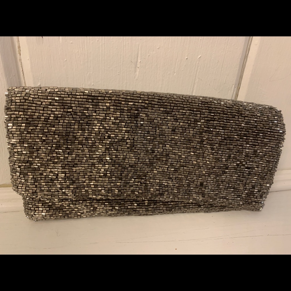 Metallic  MOYNA Fold over beaded clutch